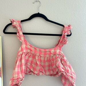 The Impeccable Pig Pink Checkered Crop Top